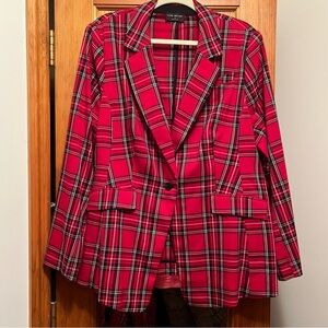 Lane Bryant Red Plaid Wide Leg Pants & Matching Blazer New